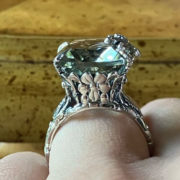 Artistic Prasiolite Green Amethyst Sterling Silver Butterfly Ring Size 6 - Picture 2 of 9
